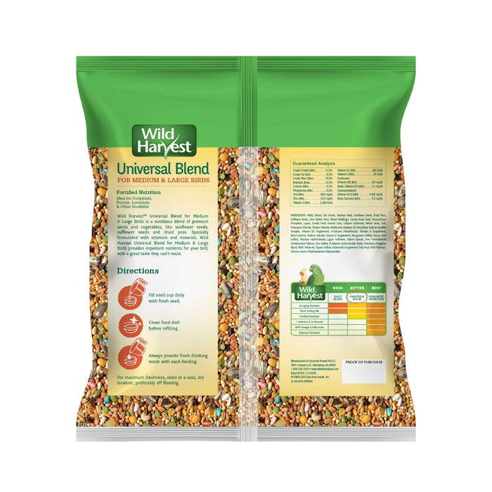 Wild Harvest Universal Blend For Medium And Large Birds 3 Pounds, Fortified Nutrition