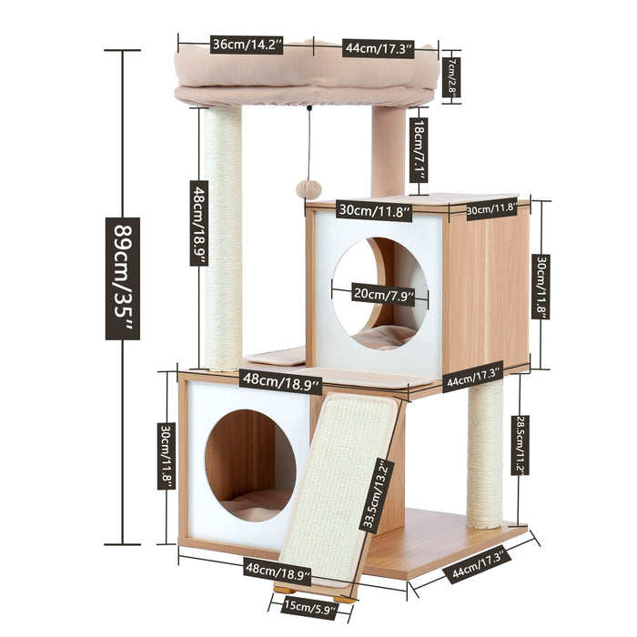 Cat Tree Tower Condo with hammock Solid Wood Cat Scratching Cat Hole