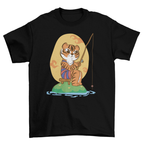 Cartoon tiger fishing t-shirt
