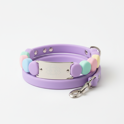 Spoiled Brat MacaTag silicone macaroon pastel waterproof personalized dog collar and leash set