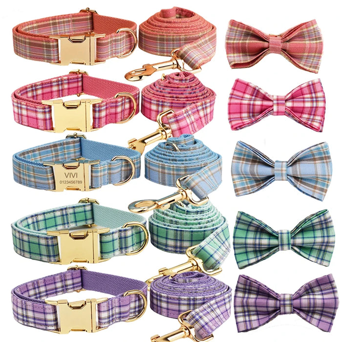 Spoiled Brat™ Plaid Collar, Bow Tie & Leash Bundle – Engraved | Spoiled Brat