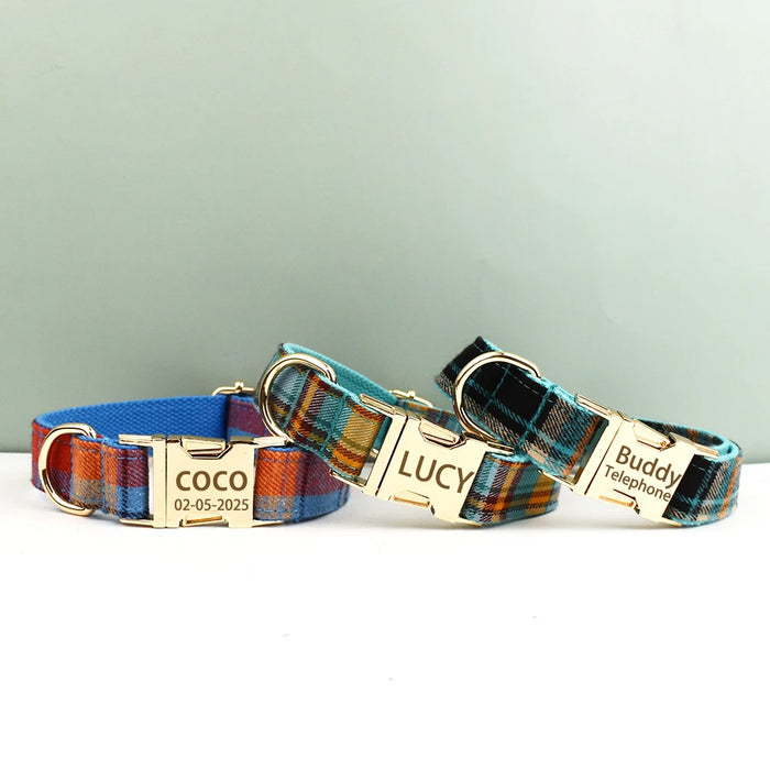 Spoiled Brat™ Personalized Plaid Dog Collar – Custom Engraved | Spoiled Brat