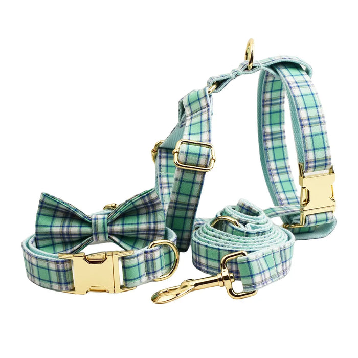 Spoiled Brat™ Plaid Collar, Bow Tie & Leash Bundle – Engraved - view 4 | Spoiled Brat