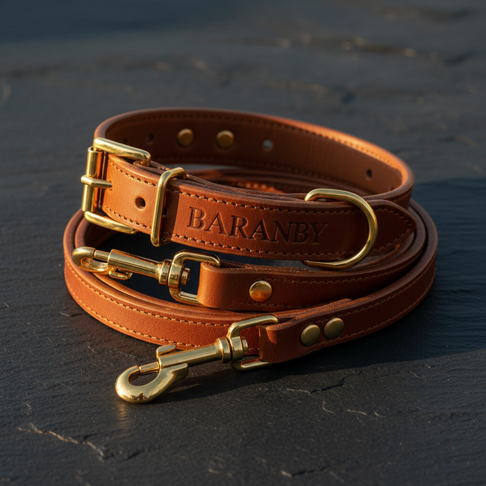 Spoiled Brat LeatherLux premium leather personalized custom name dog collar and leash set