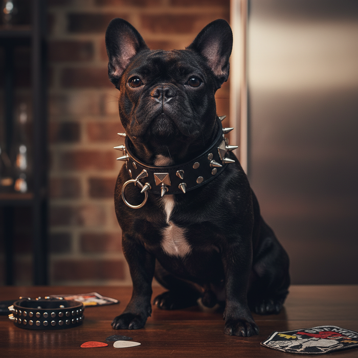 Spoiled Brat RockHound punk leather rivet dog collar with hanging ring
