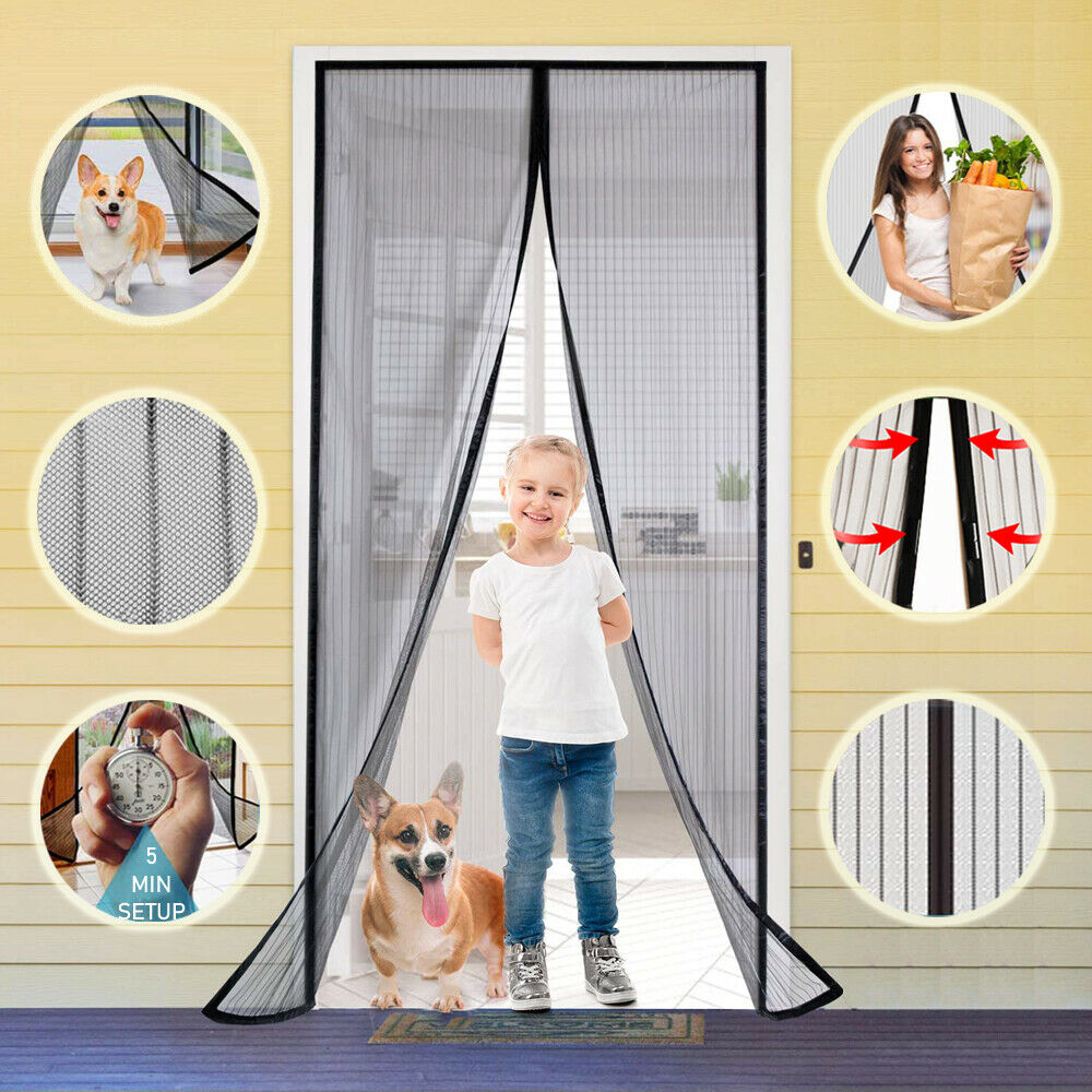 Magnetic Screen Door Retractable Mesh Net Pet Patio Hands Free Mosquit ...
