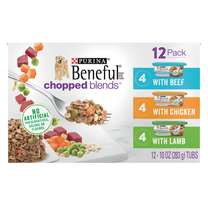 (12 Pack) Purina Beneful High Protein, Gravy Wet Dog Food Variety Pack, Chopped Blends, 10 oz. Tubs