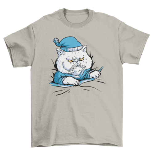 Sleepy cat in pajamas t-shirt