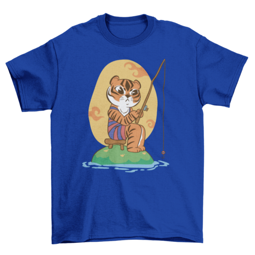 Cartoon tiger fishing t-shirt