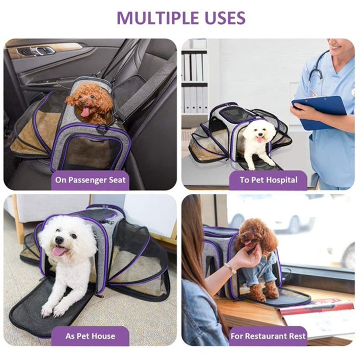 Pet Travel Bag Safe Airline Approved Expandable Foldable Soft-Sided Dog Carrier 3 Doors 2 Reflective Tapes